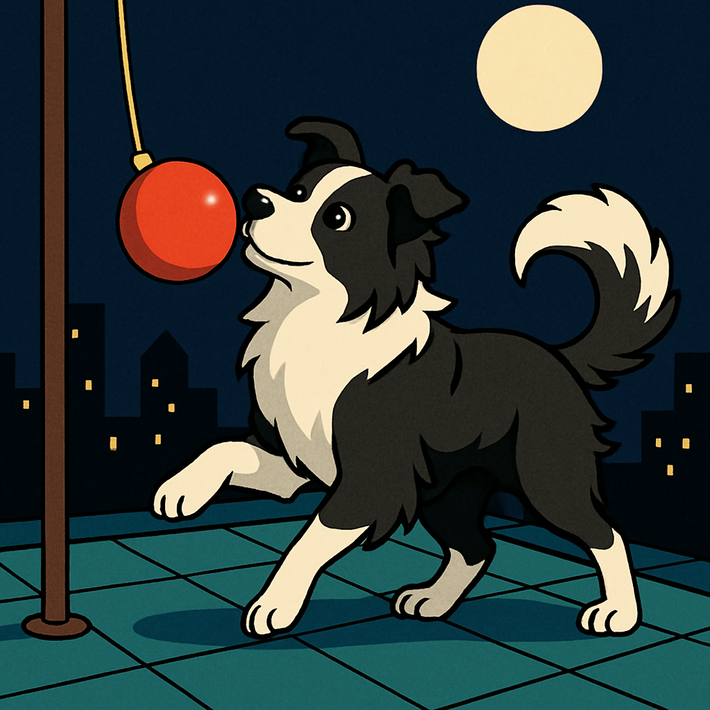 Dog Tetherball On A Moonlit Rooftop Number painting