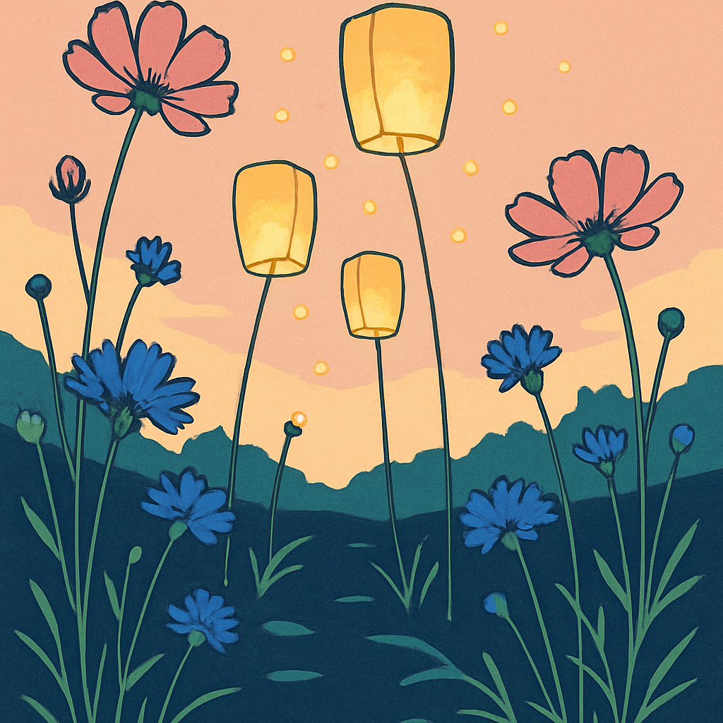 Paper Lantern Meadow With Flowers DIY paint by numbers