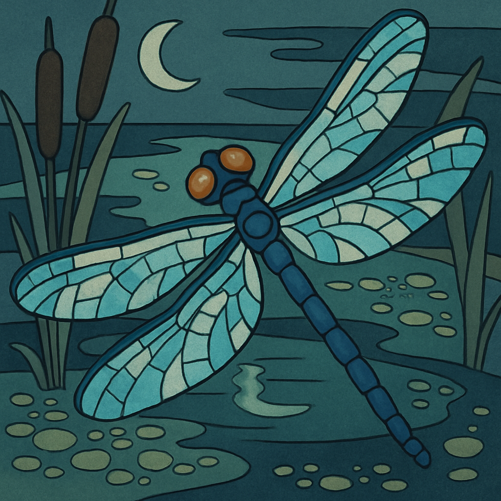 Moonlit Marsh Dragonfly Lattice Painting by numbers kit