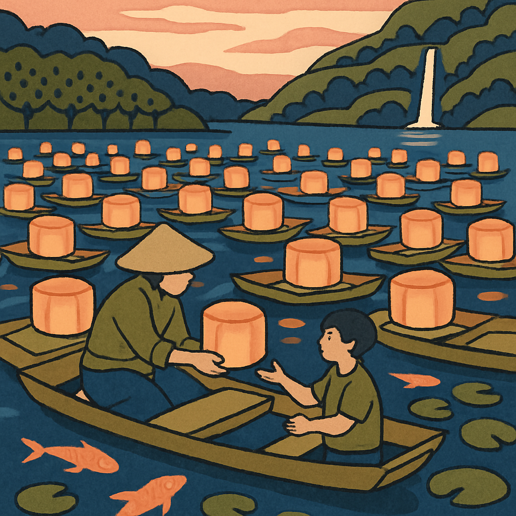 Lake Lantern Market Reflection Paint by numbers kits