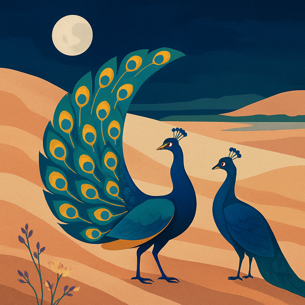 Moonlit Dunes With Peacock Courtship Painting by numbers kit