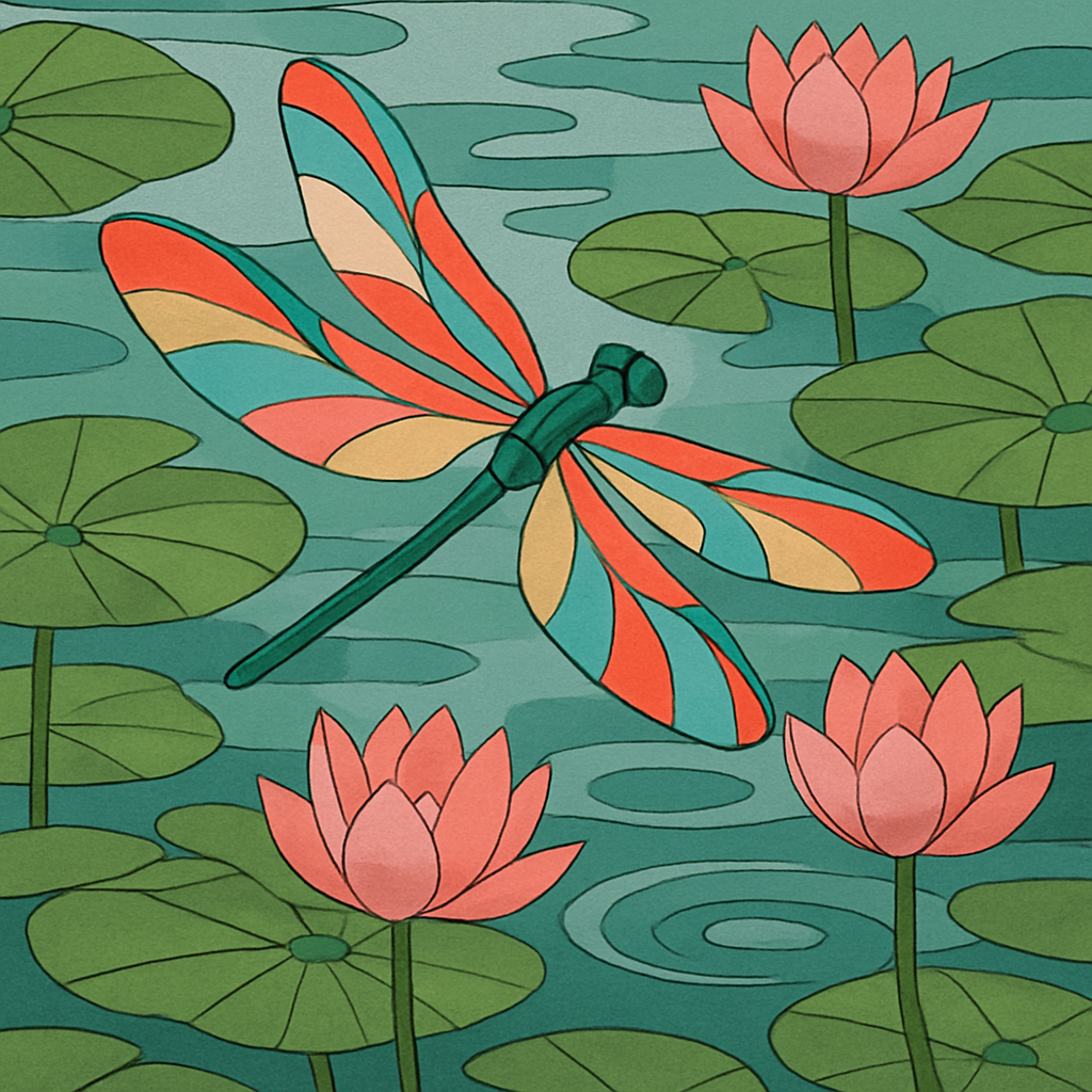 Lotus Garden With Dragonfly Wind Hover paint by color