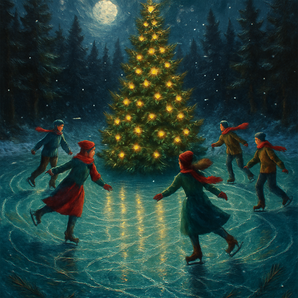 Forest Ice Skaters Around A Glowing Fir Circle Paint by numbers art