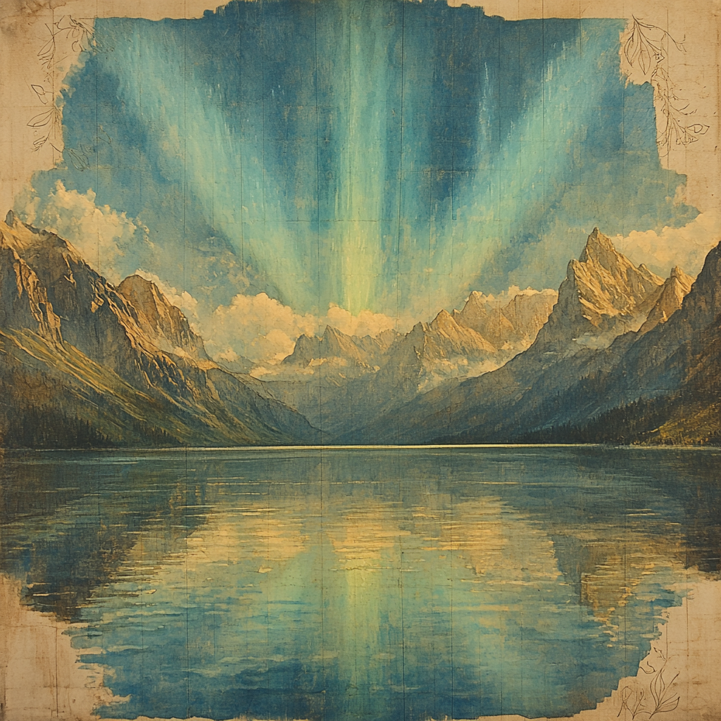 Leonardo Da Vinci Inspired Aurora Over Alpine Lake Number painting