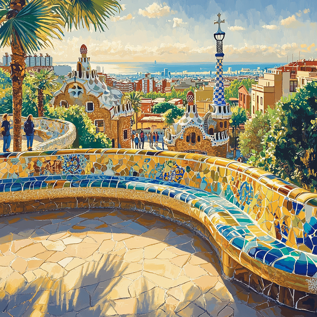 Geometric Courtyards Of Park Guell Barcelona Spain Paint by numbers art