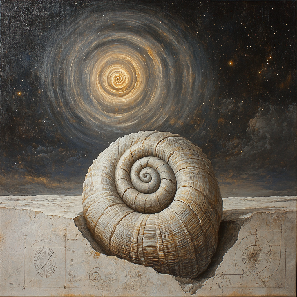 Leonardo Da Vinci Inspired Fossil Spiral And Distant Galaxy Paint by numbers kits