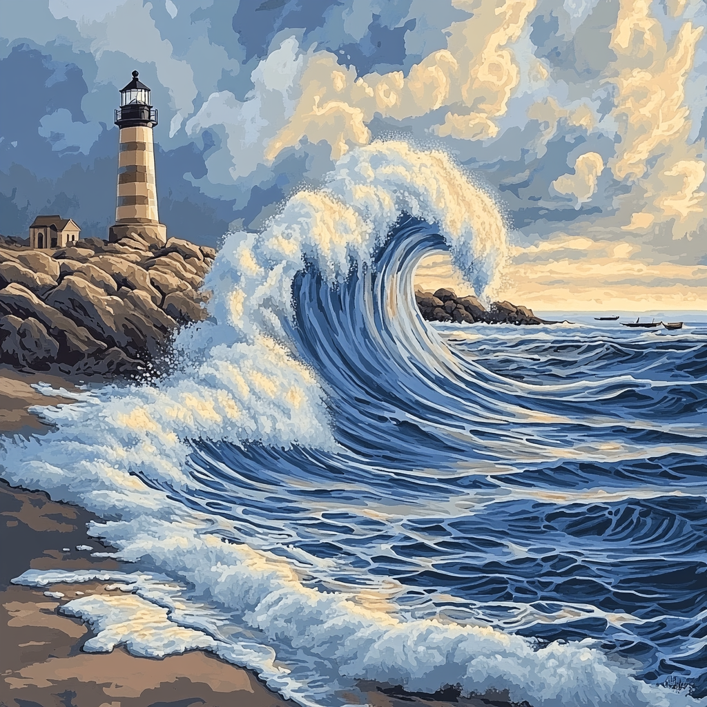 Katsushika Hokusai Inspired Ocean Storm And Lighthouse painting number kit