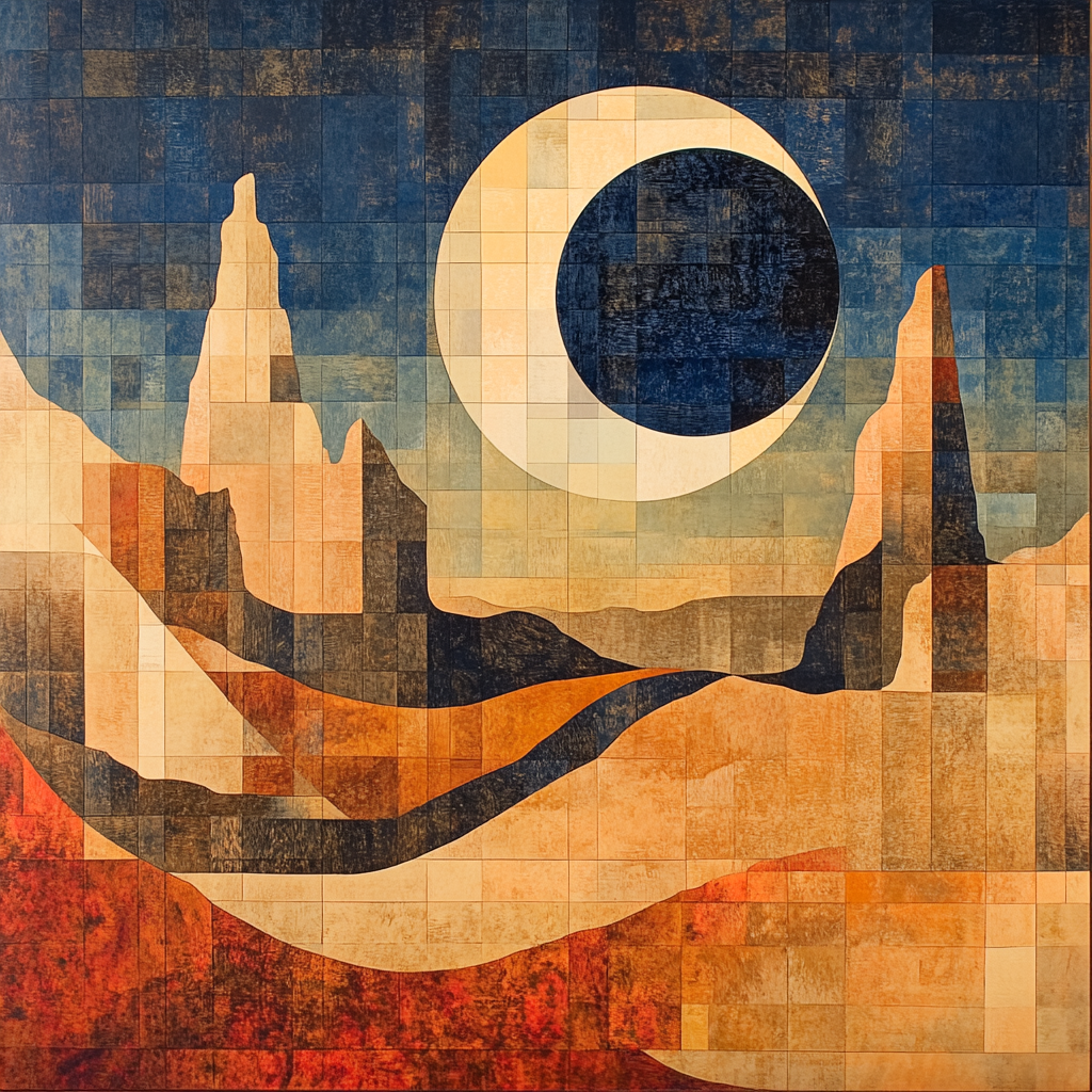 Pablo Picasso Inspired Cubist Eclipse Over Fractured Mesa paint by color