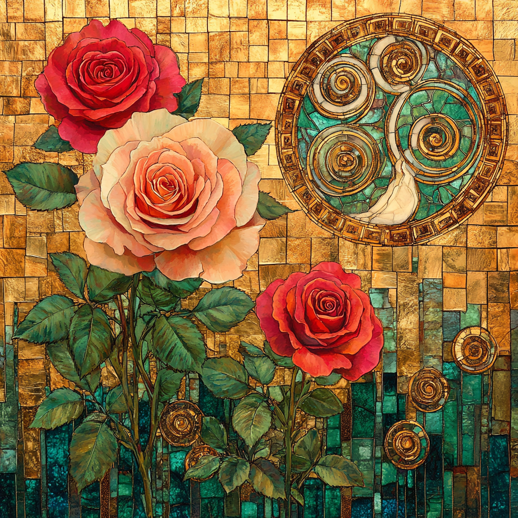 Gustav Klimt Inspired Golden Garden Of Roses Paint by numbers art