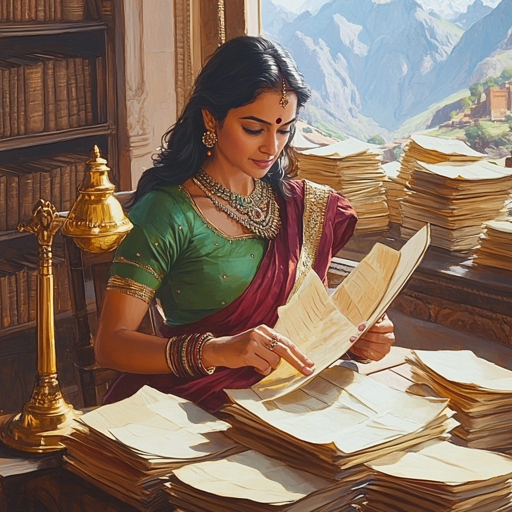 Temple Library Parvati With Palm Leaf Manuscripts Number painting