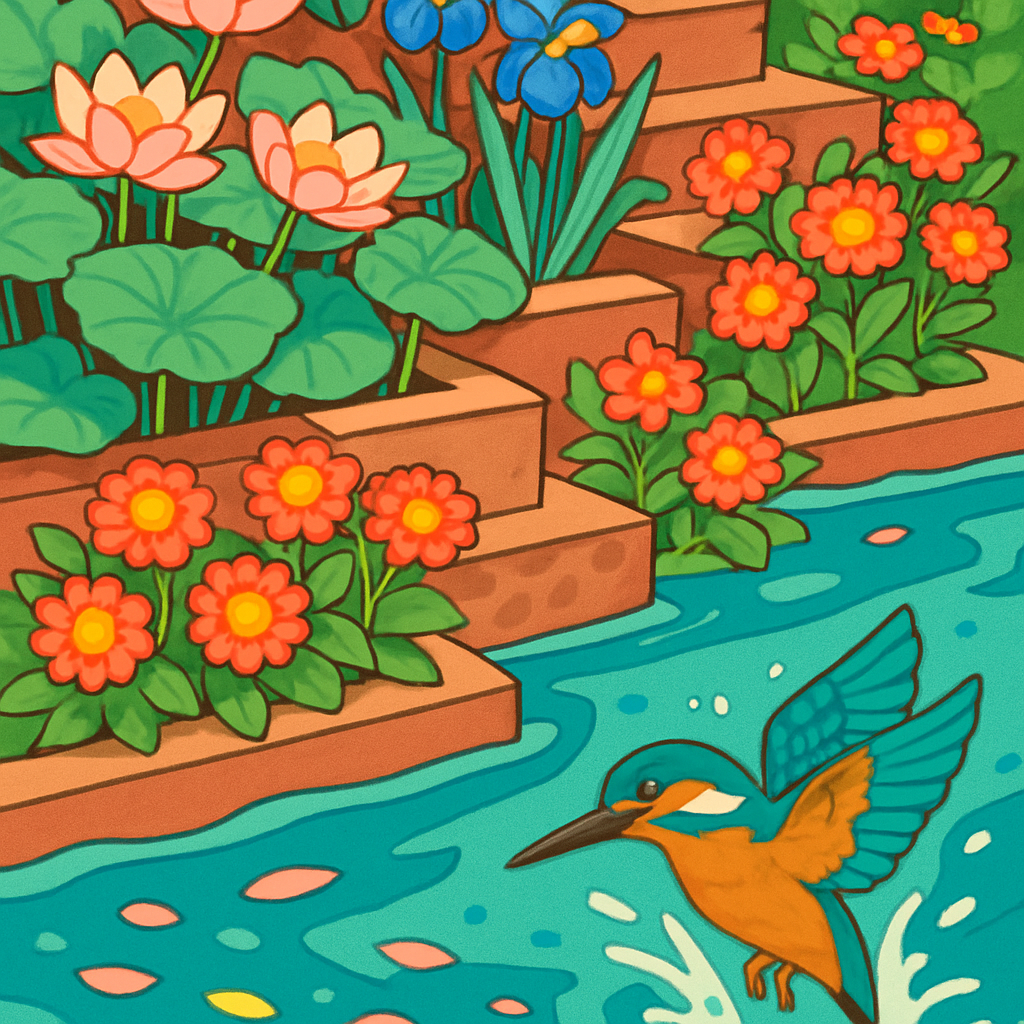 Terraced River Garden In Flowers paint by color