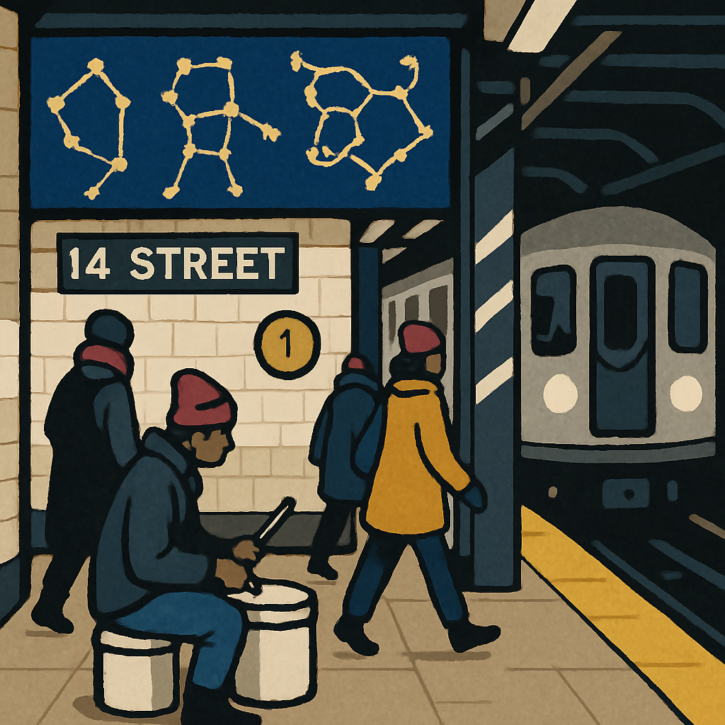 Subway Platform In New York, Constellation Mosaics Number painting