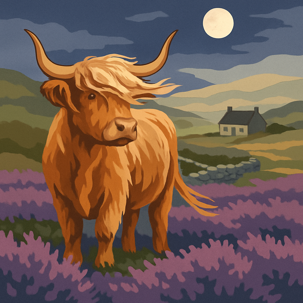 Highland Cow Under The Heather Moon Painting by numbers kit