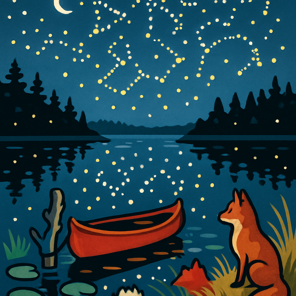 Canoe Landing With Lake Firefly Constellations painting number kit