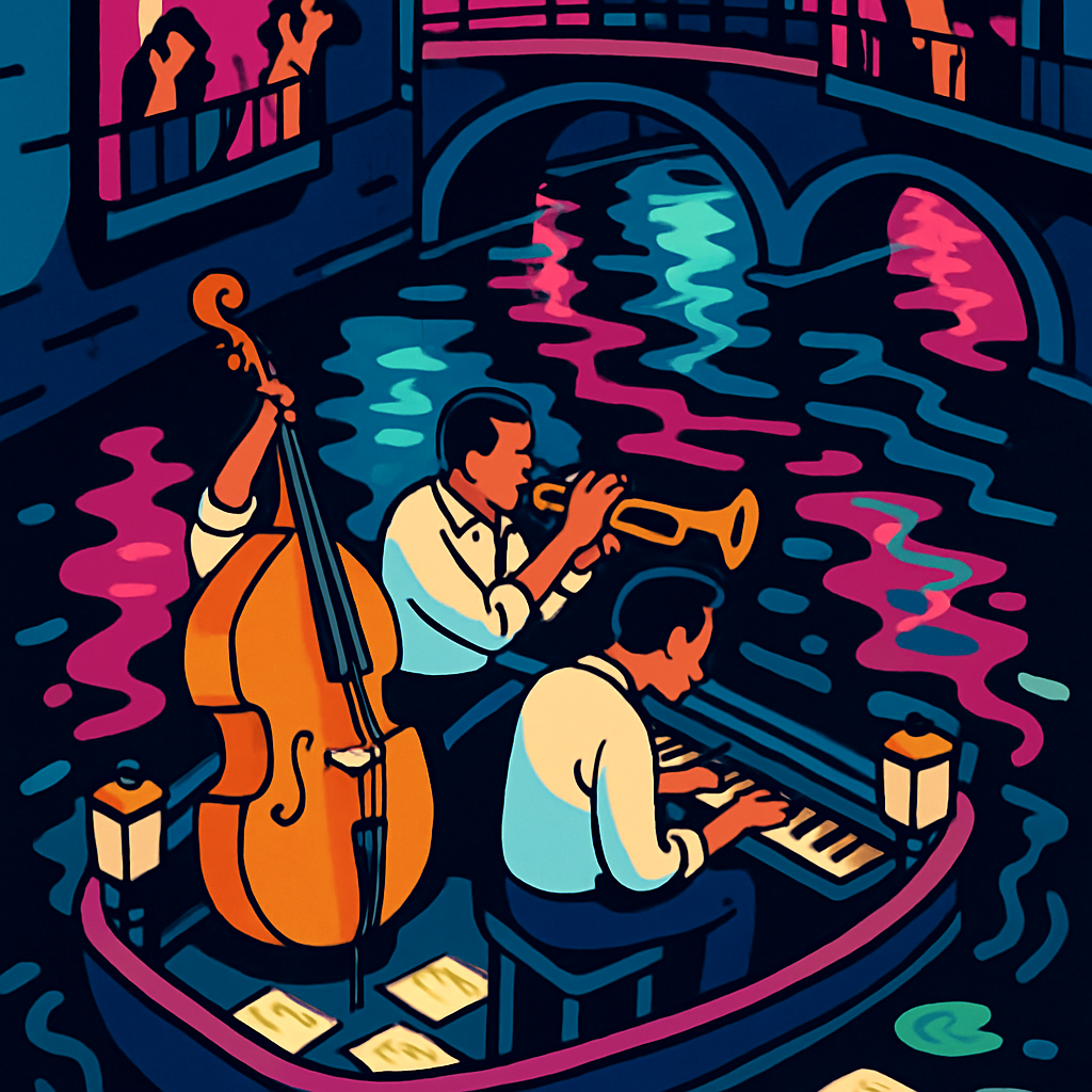 Neon Canal At Midnight With Jazz paint by numbers