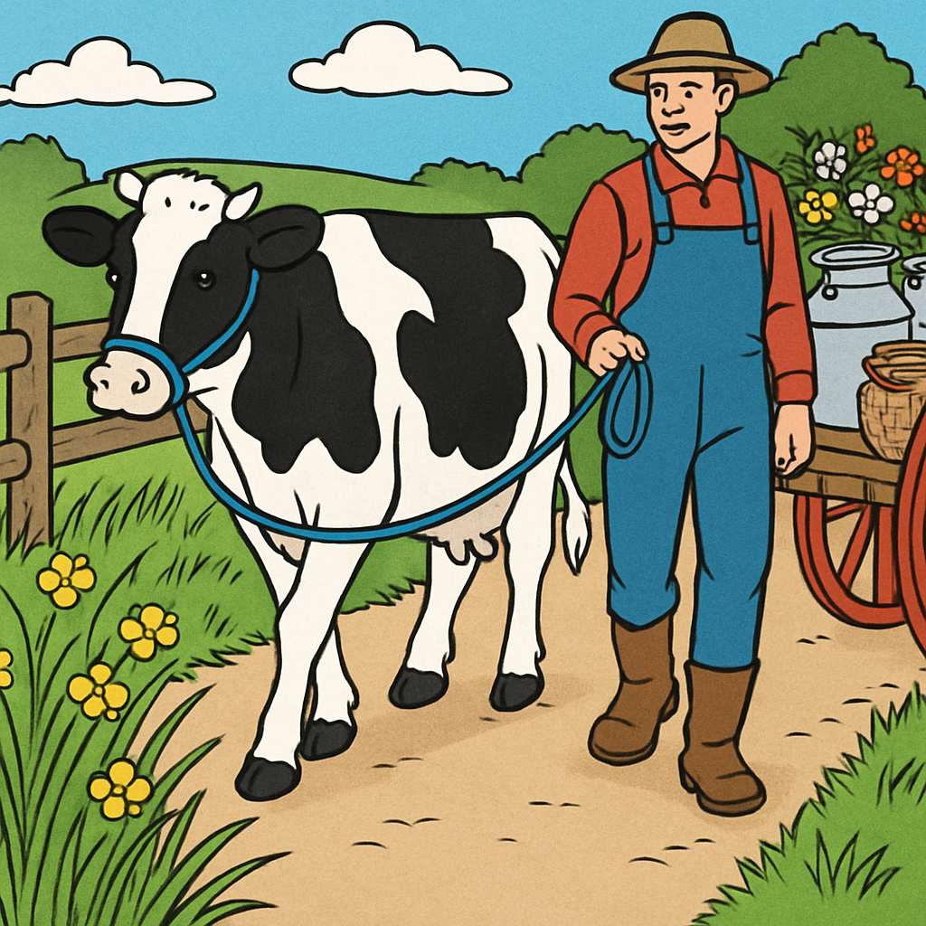 Market Day With Cow In The Meadow Lane Painting by numbers kit