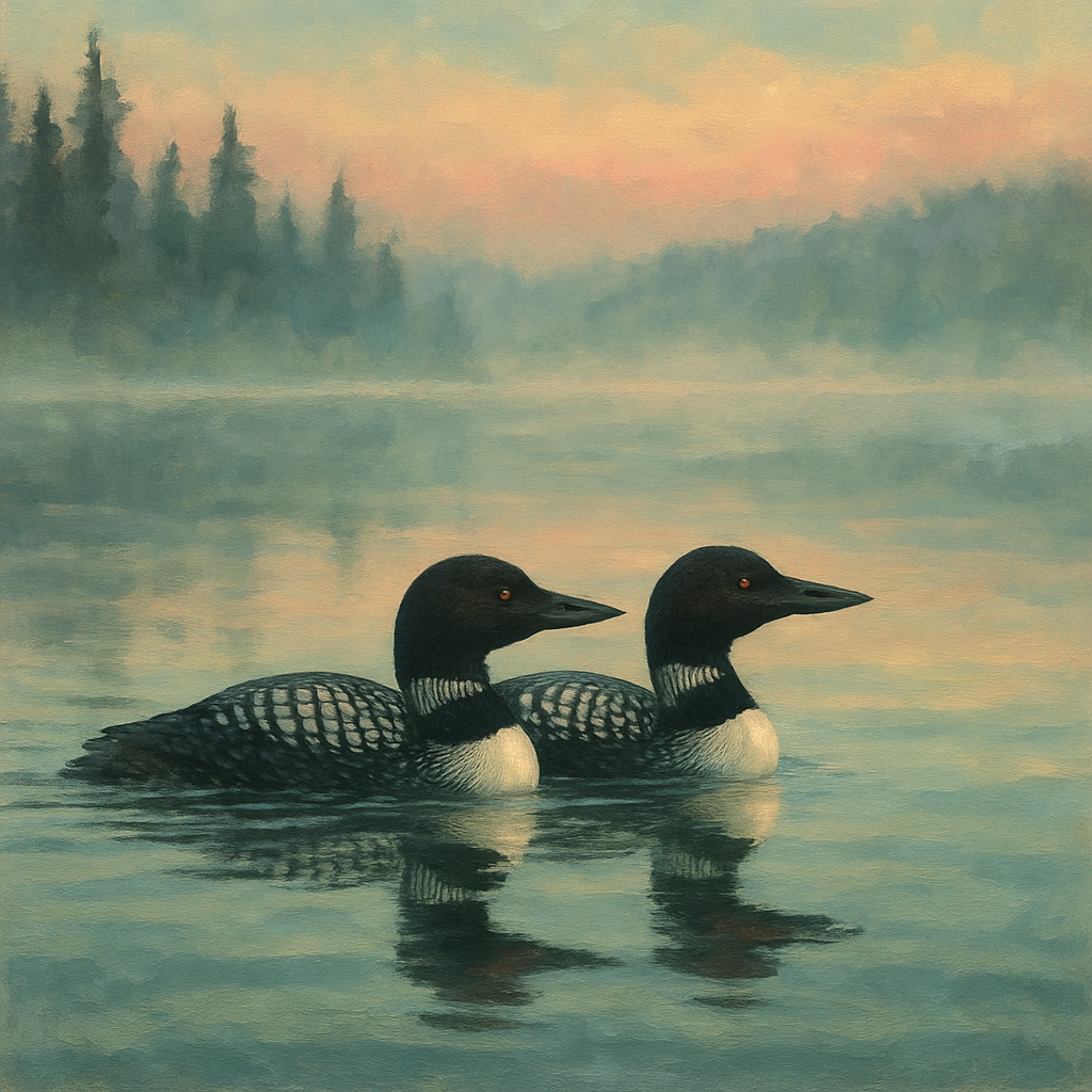 Loons On The Mist Glass Lake Painting by numbers kit