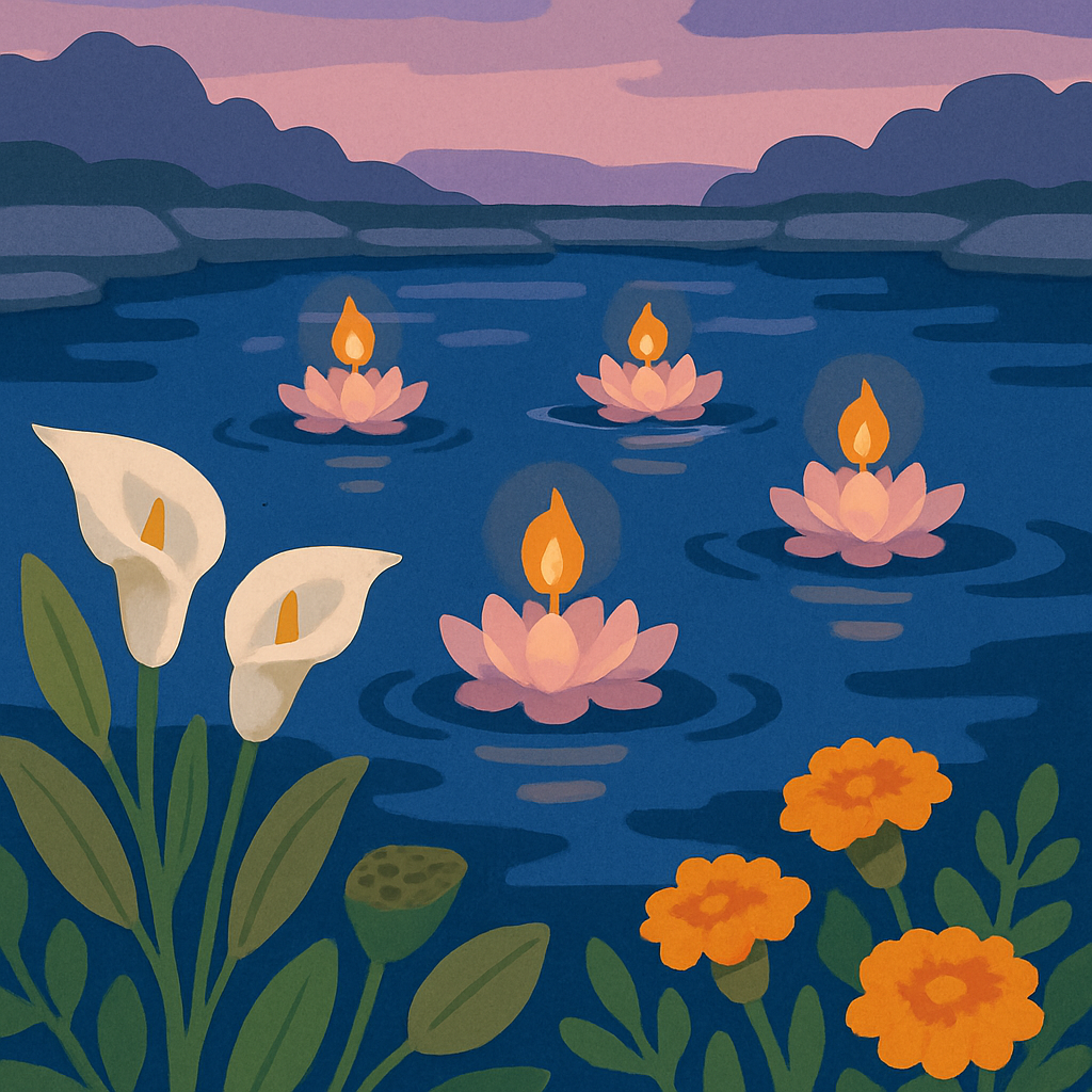 Riverbank Lanterns With Flowers painting number kit