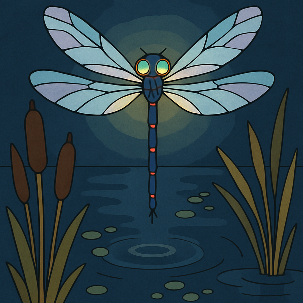 Dragonfly Lantern Over The Moonlit Marsh Number painting