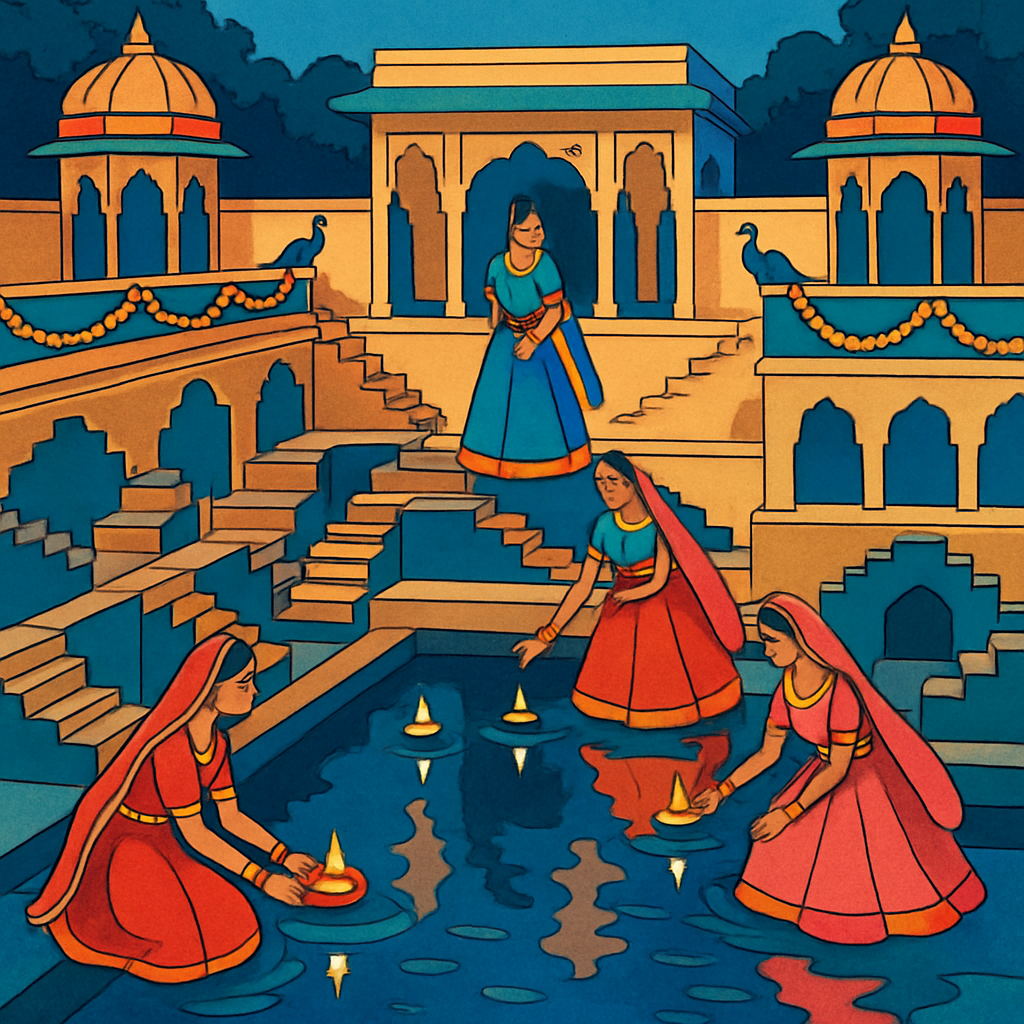 Monsoon Lanterns Over India Stepwell paint by numbers