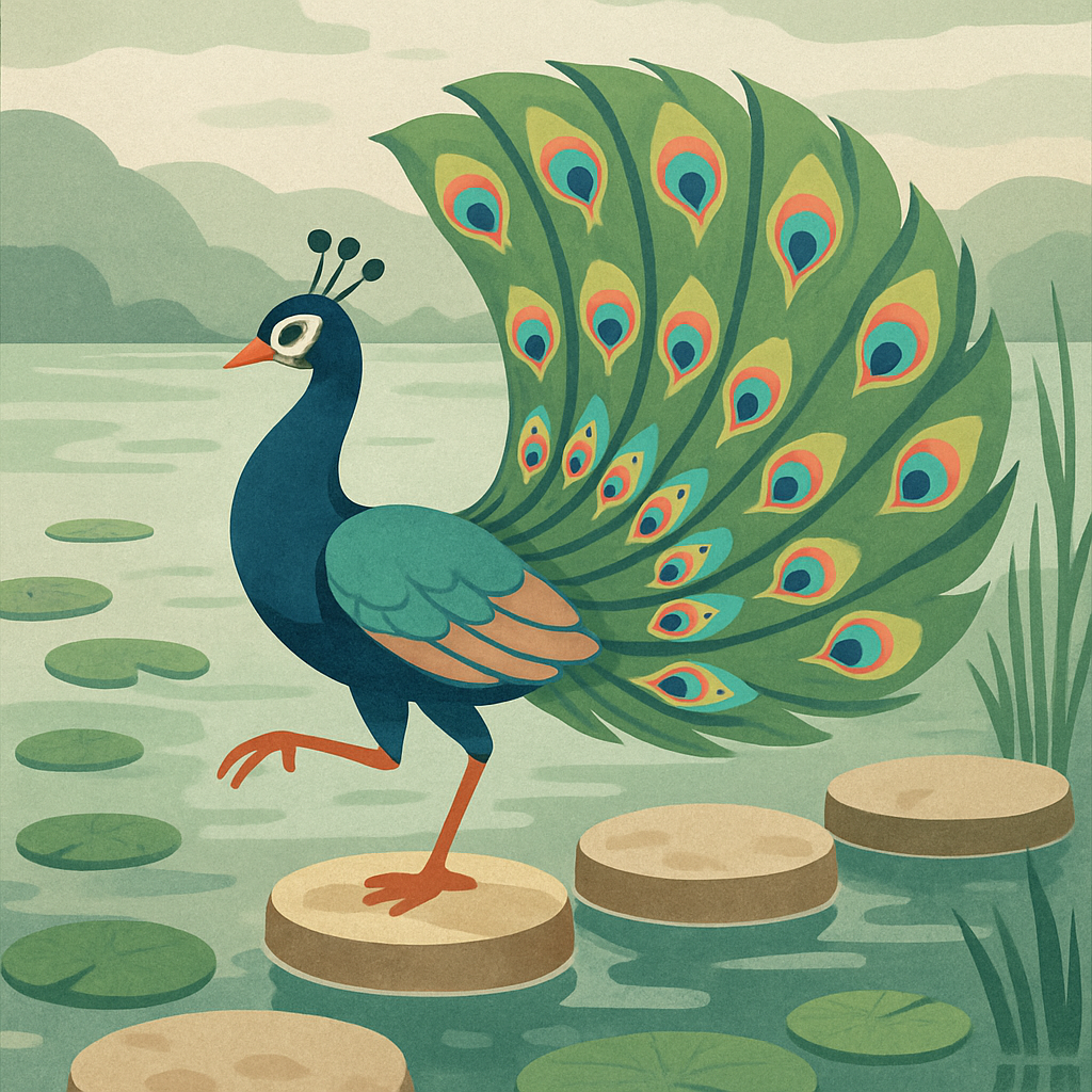 River Lotus Courtship With Peacock Painting by numbers kit