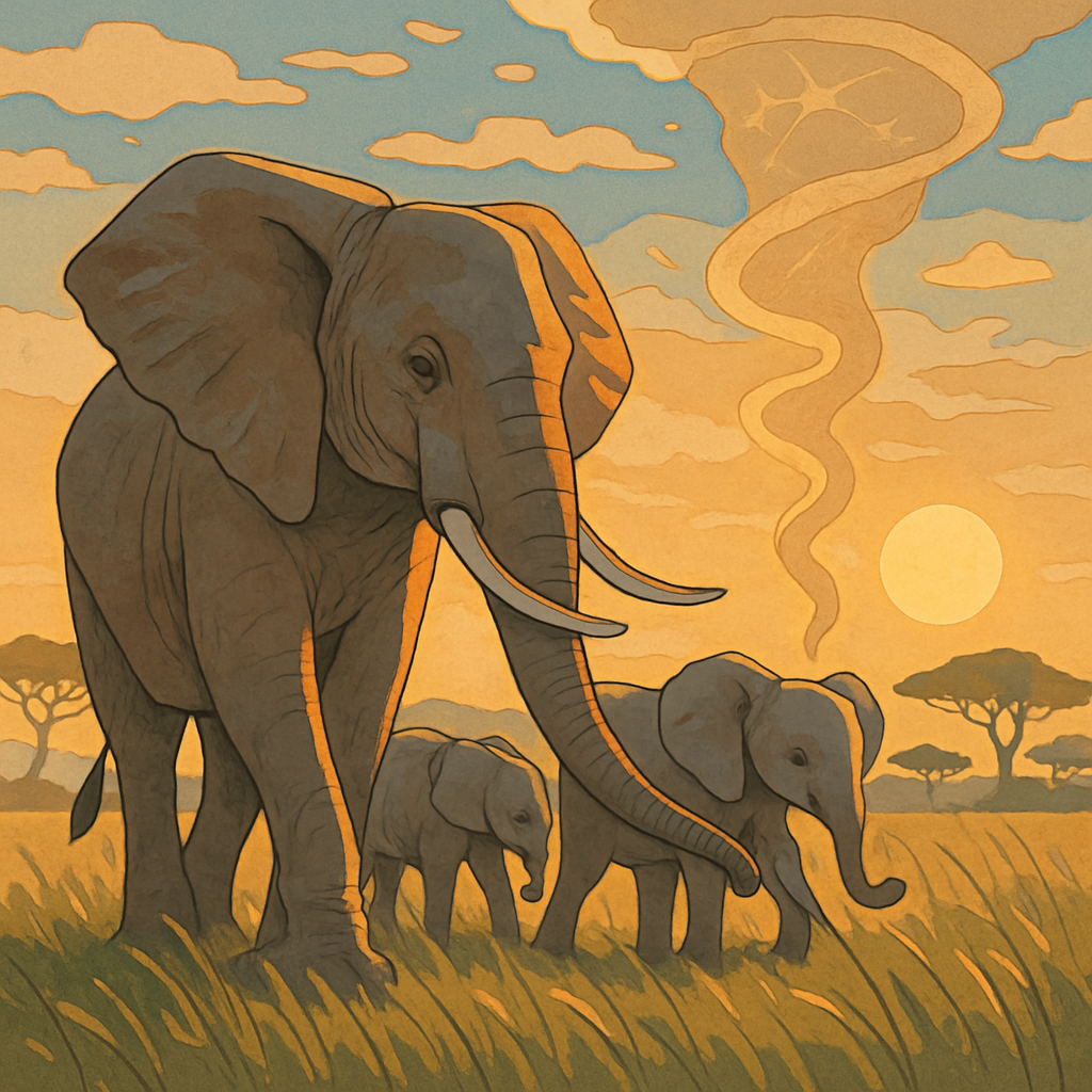 Grassland Dawn With Elephant paint by color
