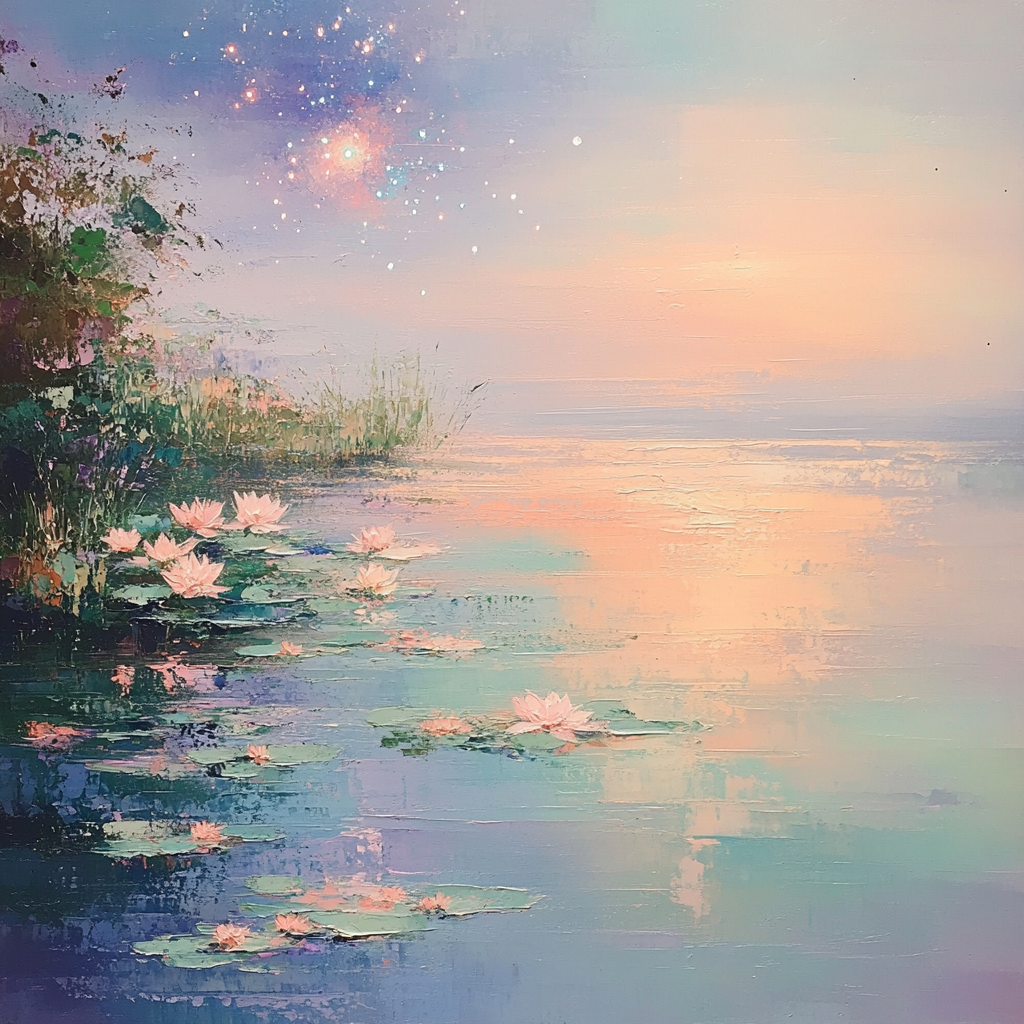 Claude Monet Inspired Water Lilies With Reflected Nebula painting number kit