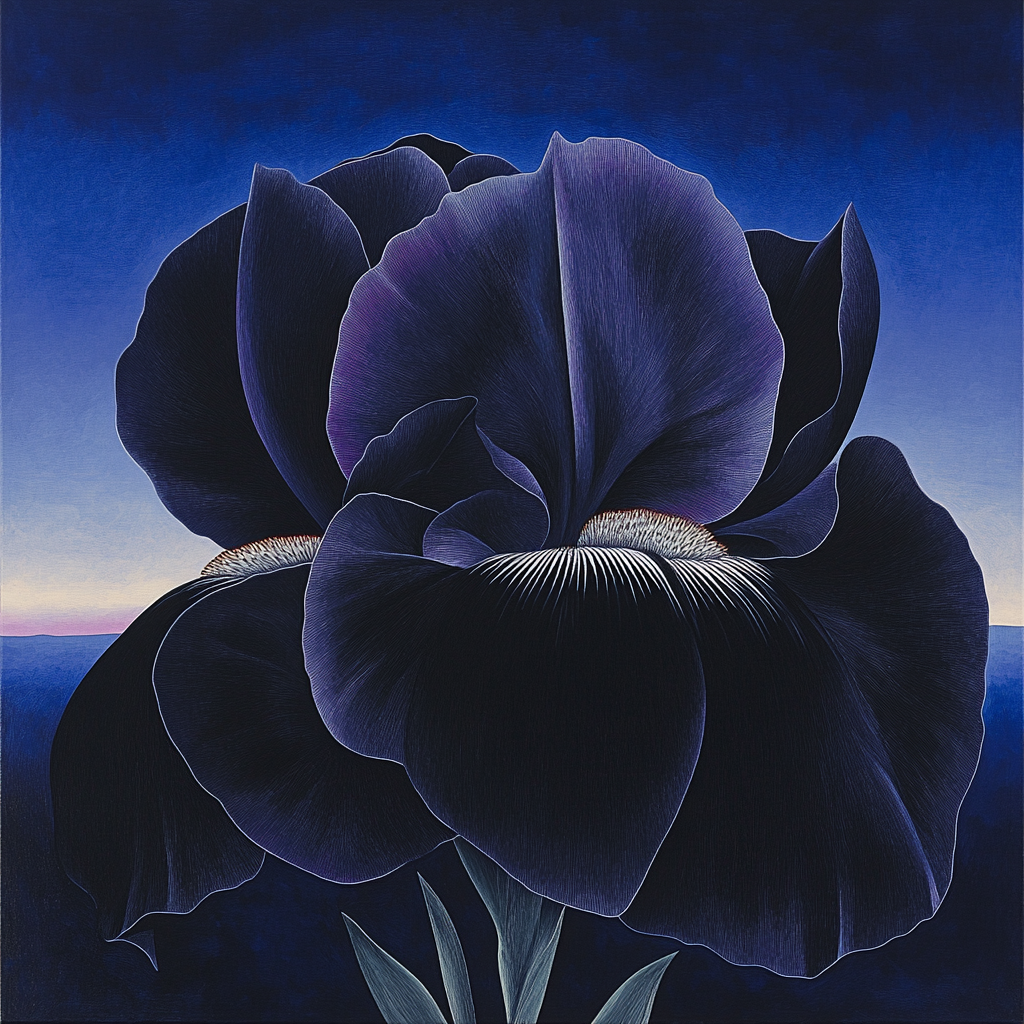 Georgia O’Keeffe Inspired Black Iris And Blue Night Sky Gradient Numbered painting kits