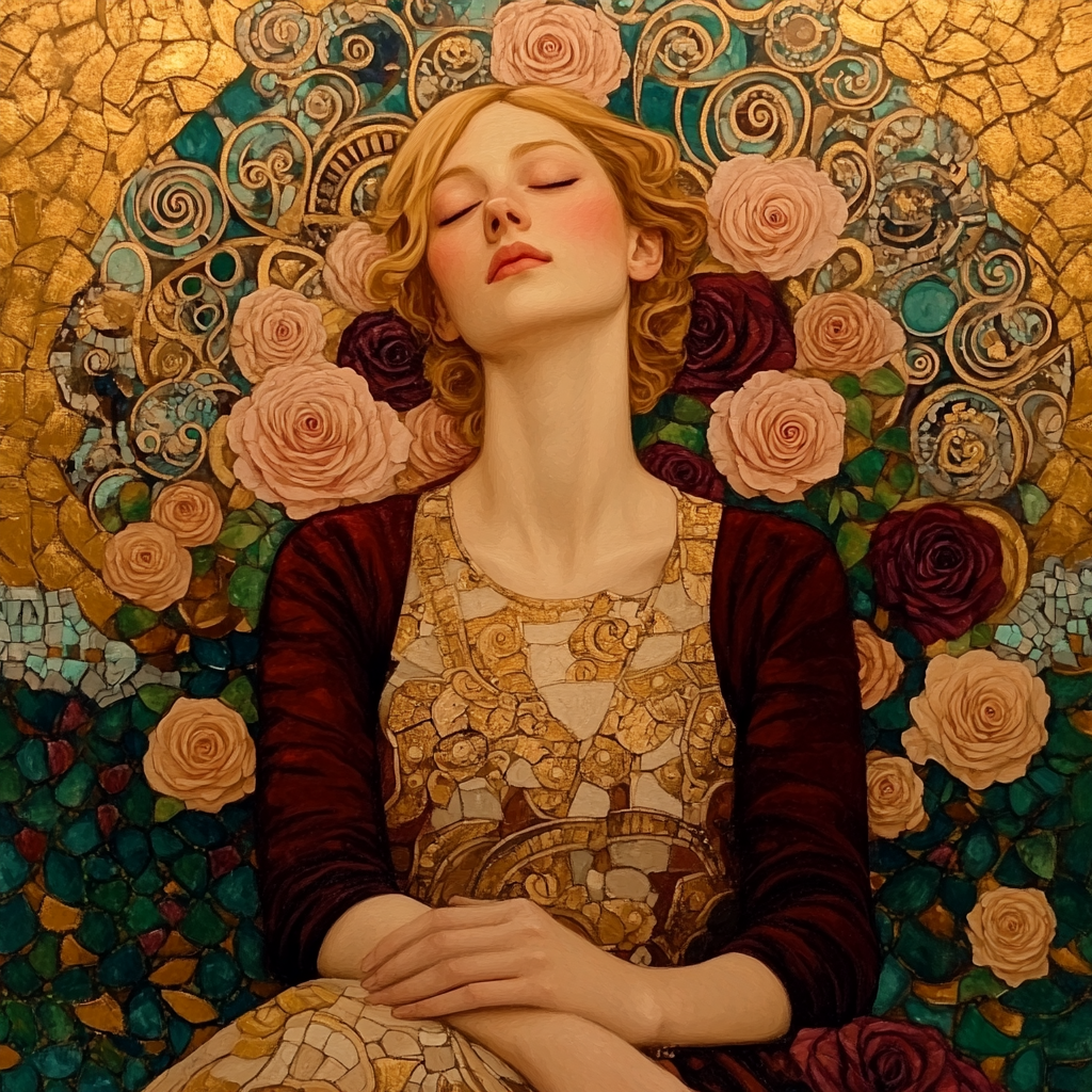 Gustav Klimt Inspired Golden Rose Garden Portrait paint by numbers