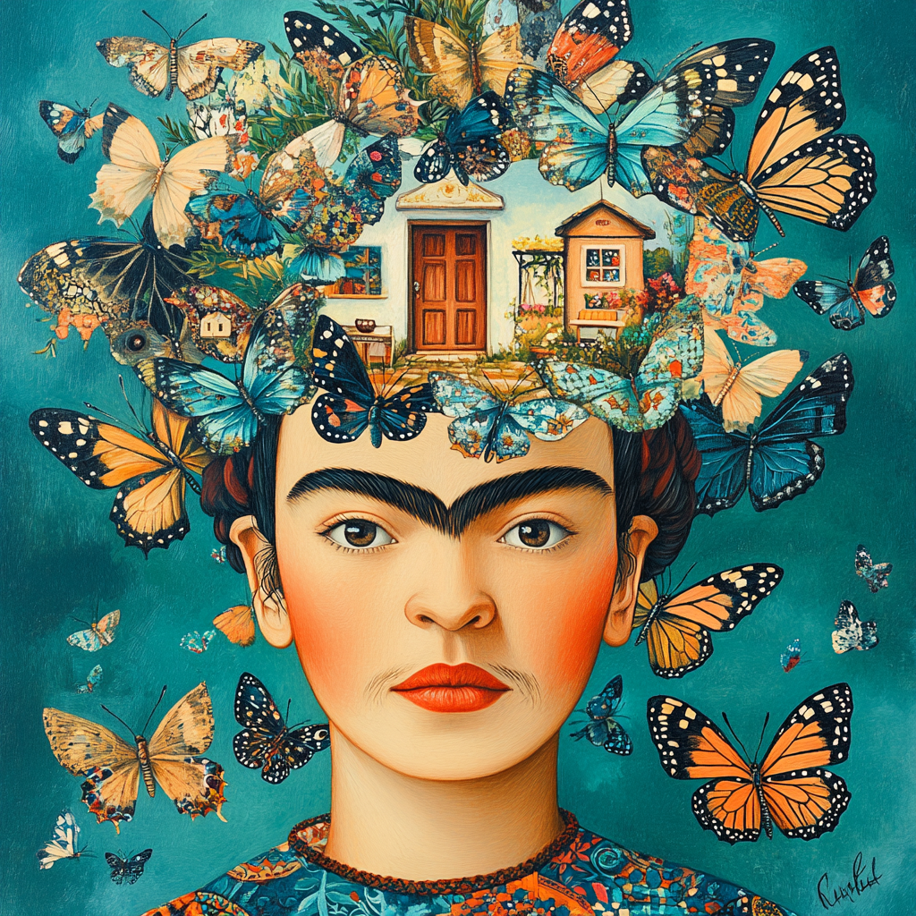 Frida Kahlo Inspired Portrait With Butterflies And Memories paint by number