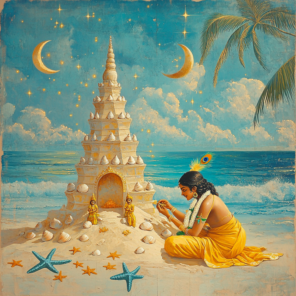 Krishna Building A Sand Temple On A Celestial Beach Numbered painting kits