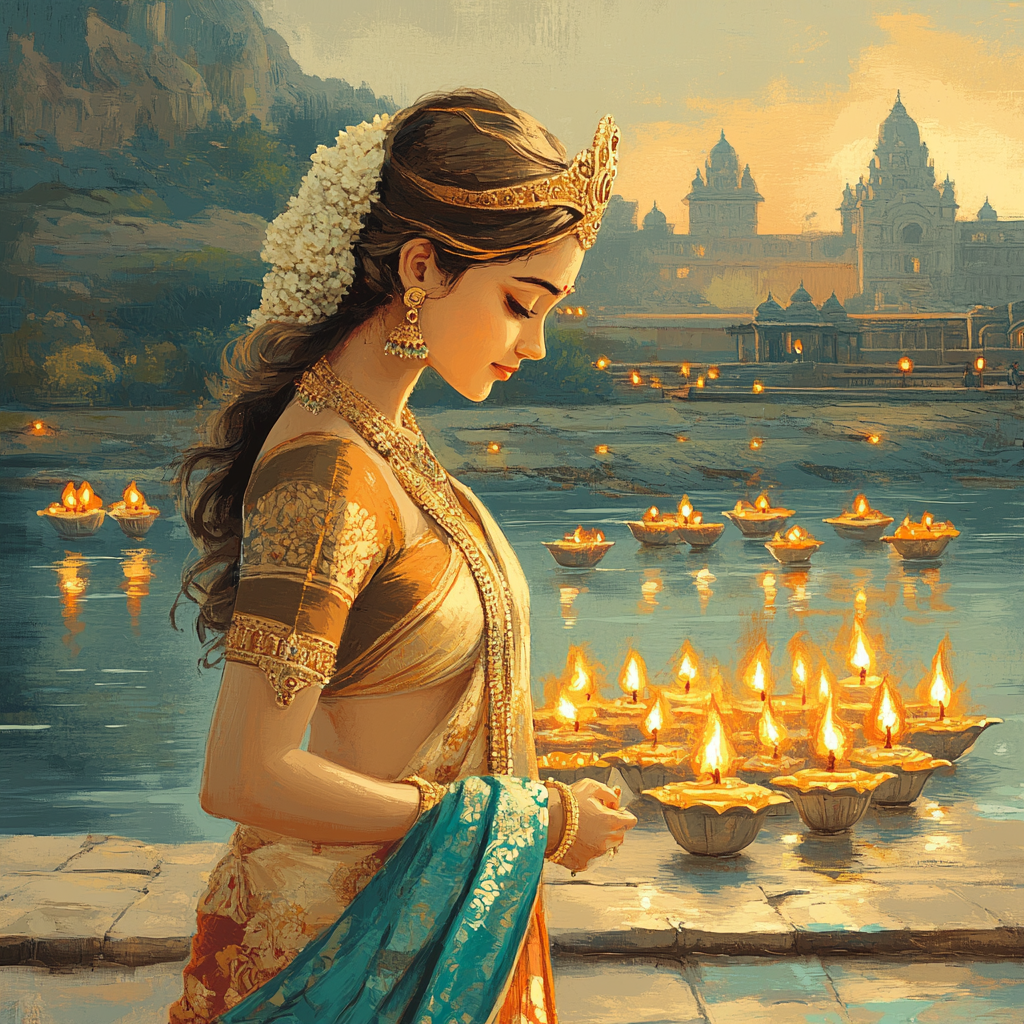 Parvati Riverbank Lamp Lighting Ceremony Paint by numbers art
