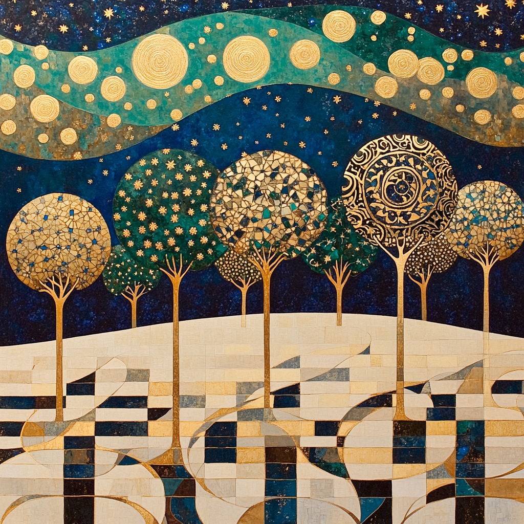 Gustav Klimt Inspired Gilded Aurora Orchard Number painting