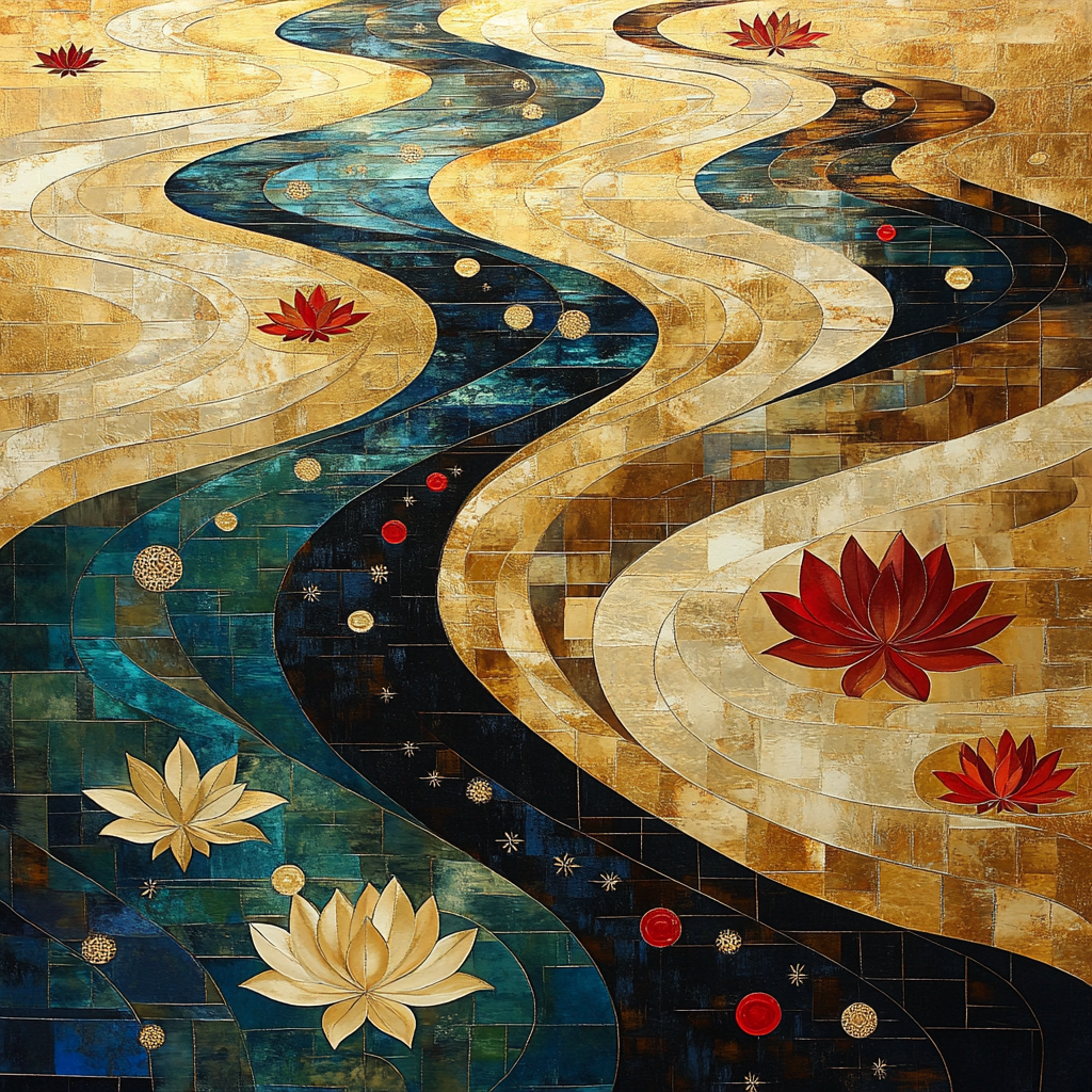 Gustav Klimt Inspired Celestial Lotus River Mosaic Painting by numbers kit