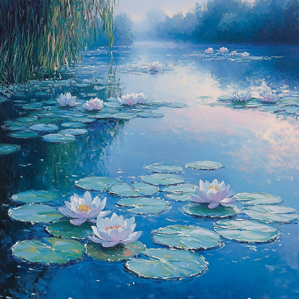 Claude Monet Inspired Frosted Waterlilies In Pearl Dawn Numbered painting kits