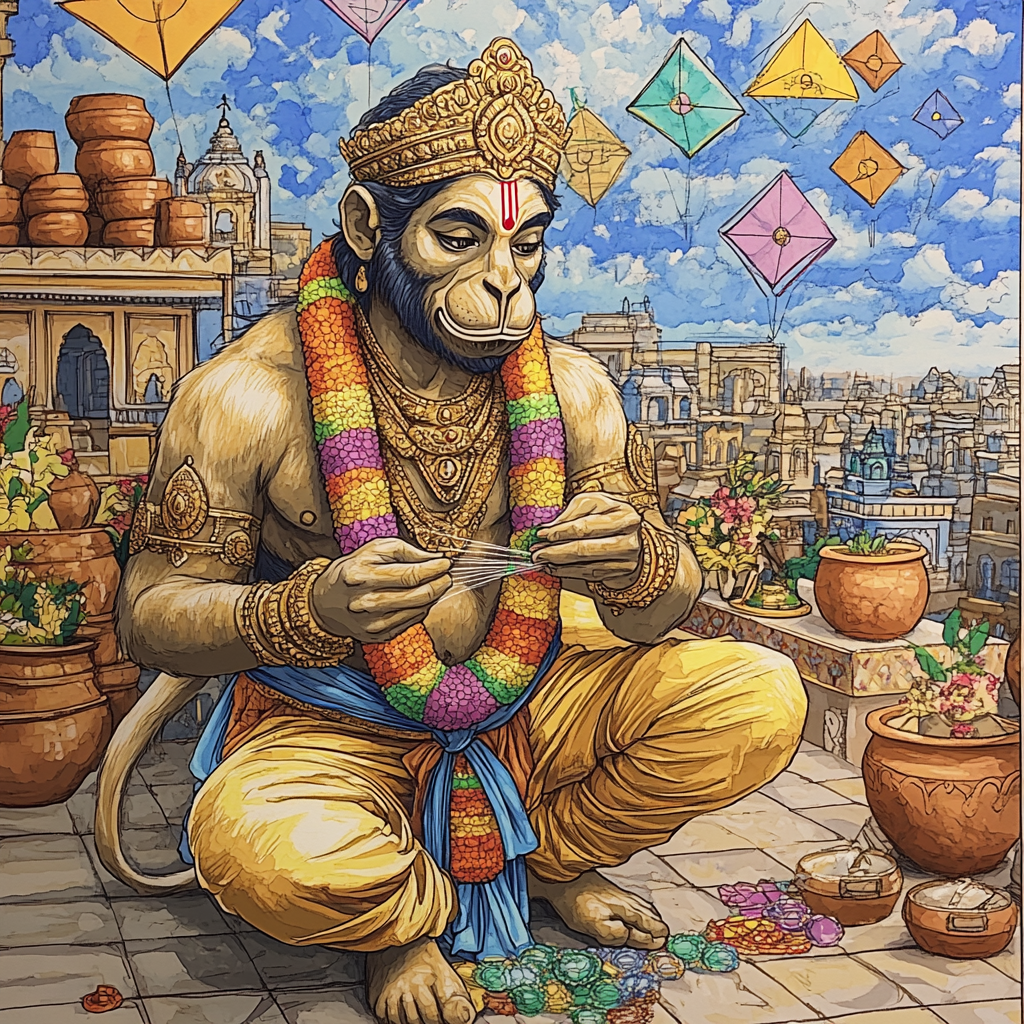 Hanuman Kite Maker On The Rooftop Bazaar DIY paint by numbers
