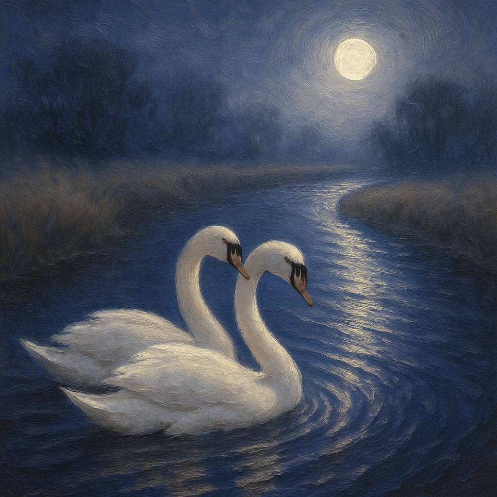 Moonlit Swans On A Quiet Canal Bend Paint by numbers art