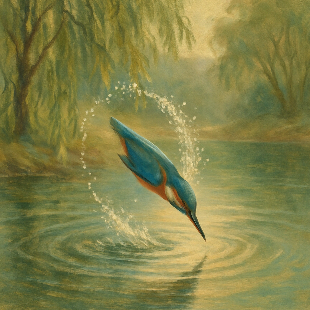 Kingfisher Splash At The Willow Pool painting number kit