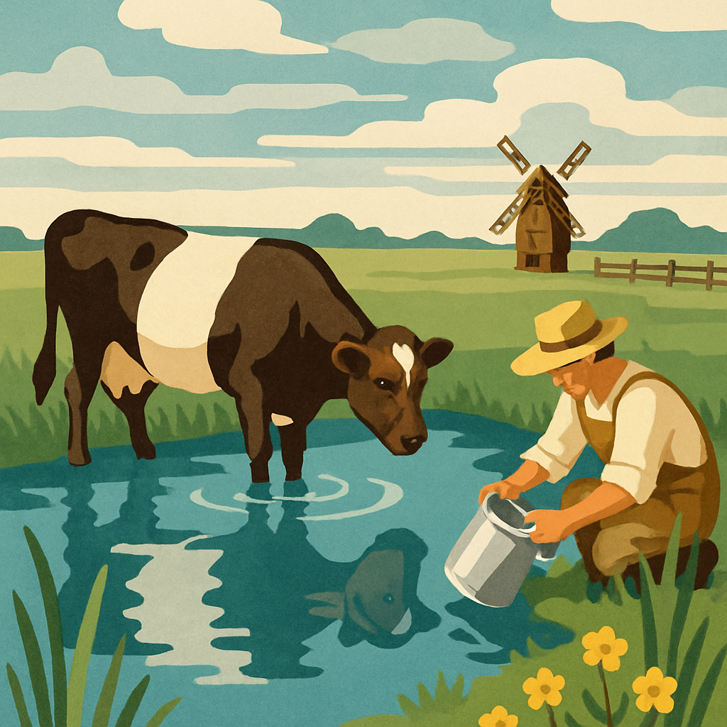 Windmill Reflections With Cow paint by numbers