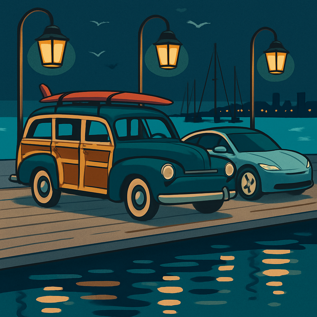 Midnight Harbor Parade With Cars paint by color
