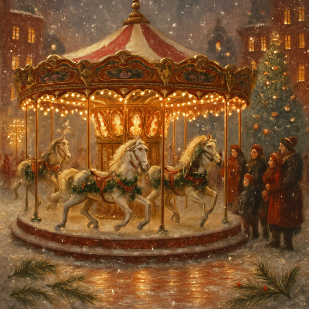 The Carousel Of Snowflakes In Town Square paint by color