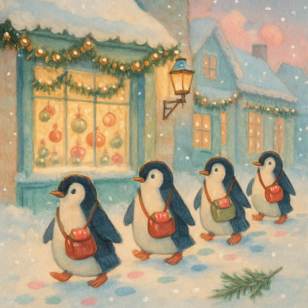 Penguin Post Parade On Icy Main Street painting number kit