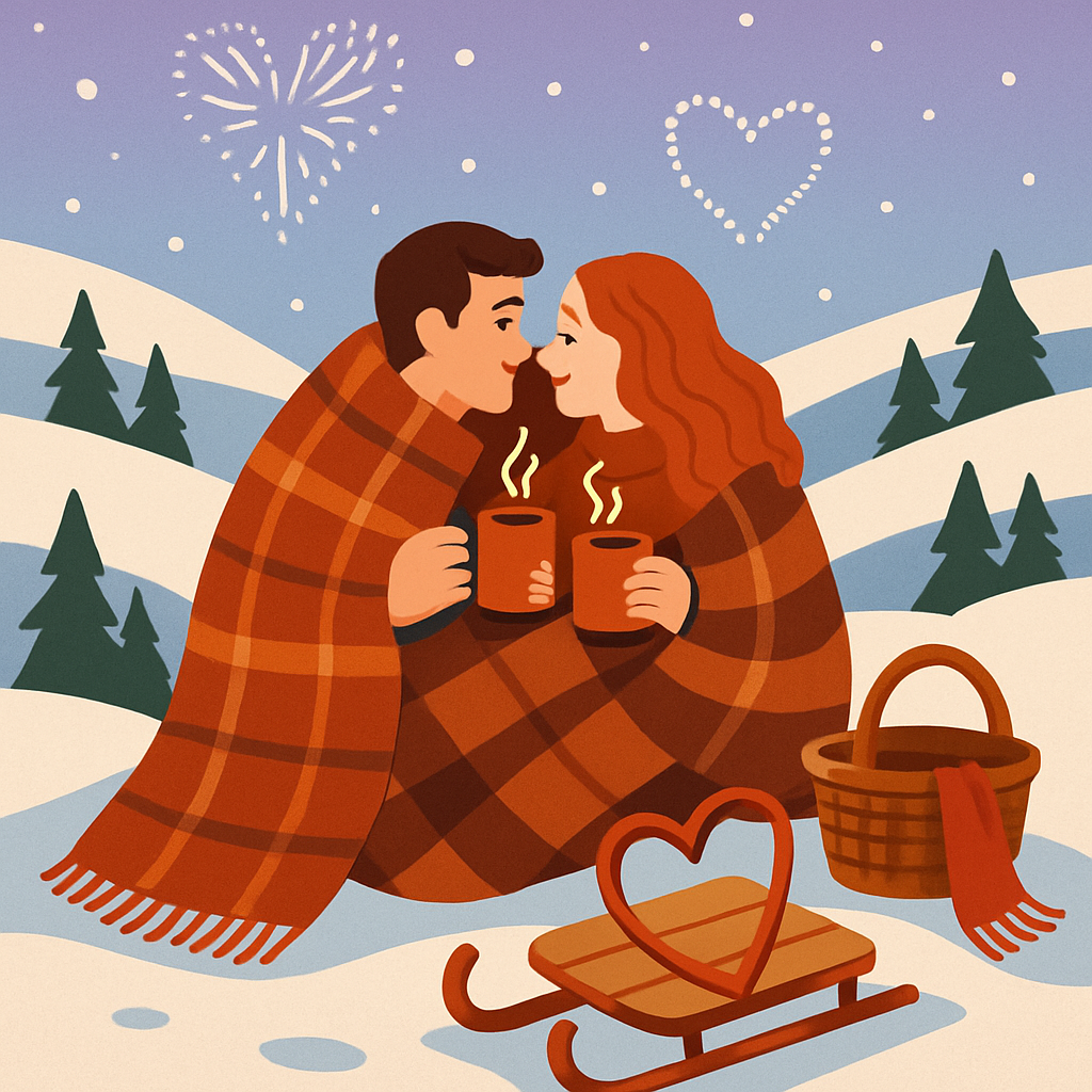 Snowy Hilltop Picnic Valentines Day Escape Number painting