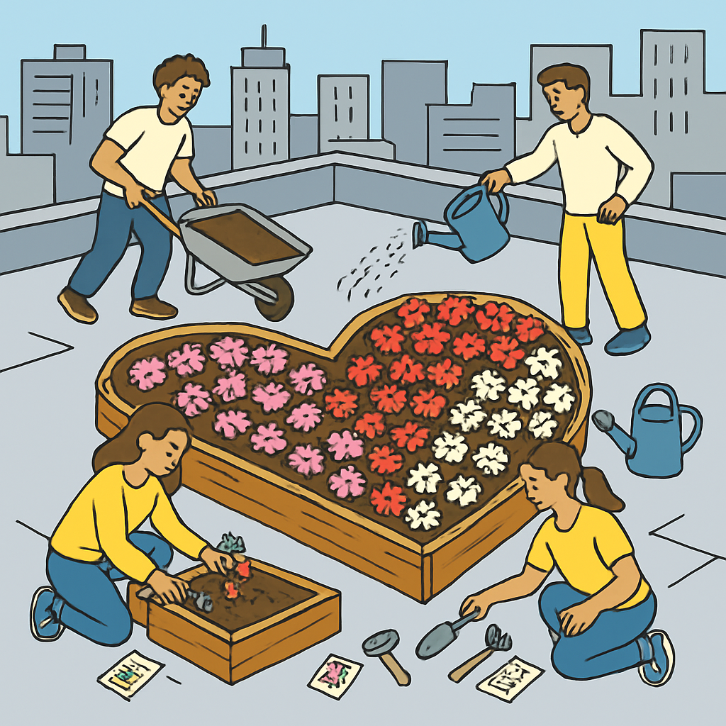 City Rooftop Garden Valentines Day Planting Number painting