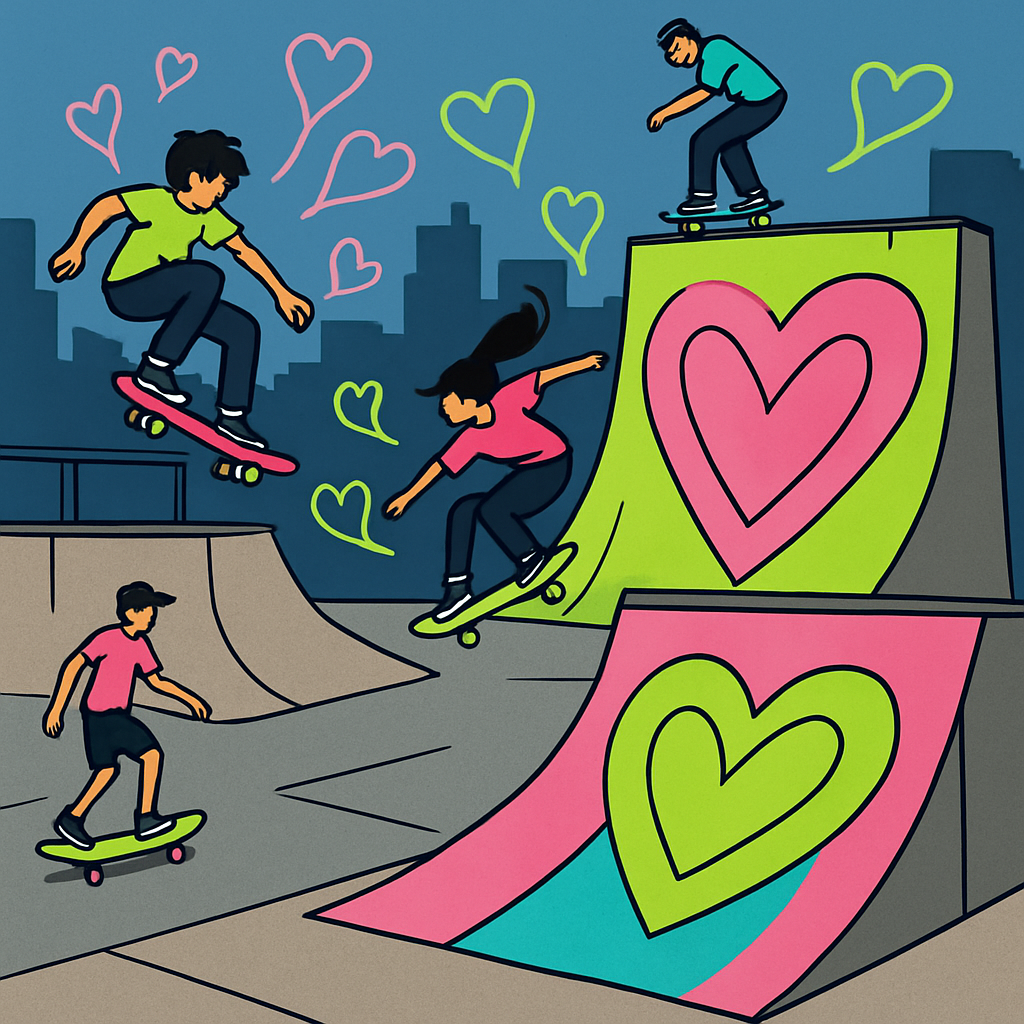 Valentines Day Skate Park Graffiti Hearts paint by number
