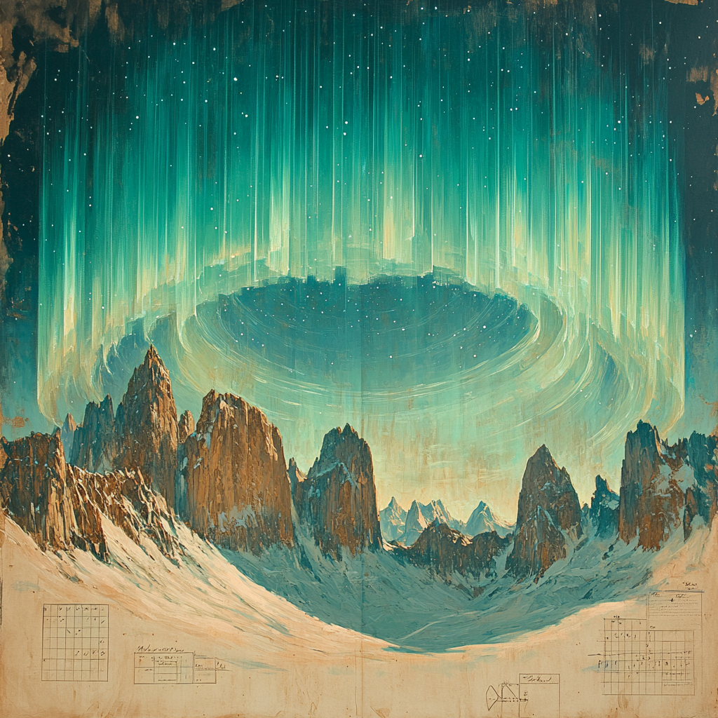 Leonardo Da Vinci Inspired Aurora Over Silent Mountains Painting by numbers kit