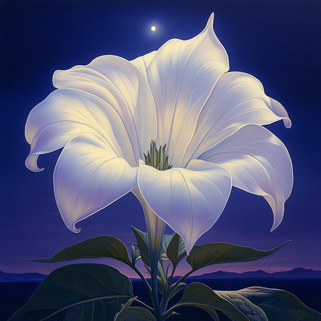 Georgia O’Keeffe Inspired Moonlit Datura Trumpet Bloom paint by numbers