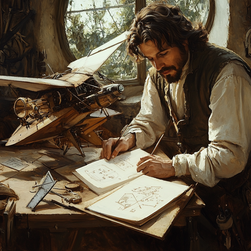 Leonardo Da Vinci Inspired Inventor With Flying Machine Numbered painting kits