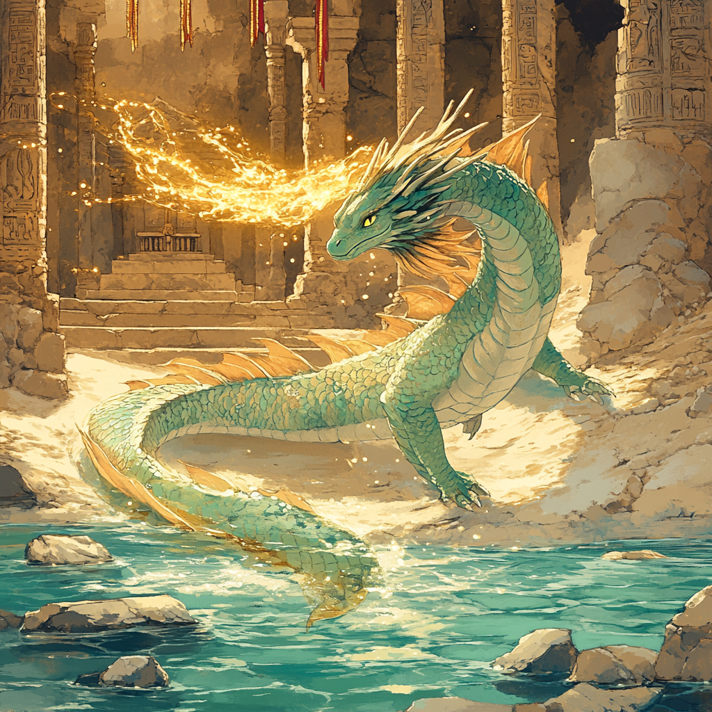 River Temple With Dragon Sentinel paint by color