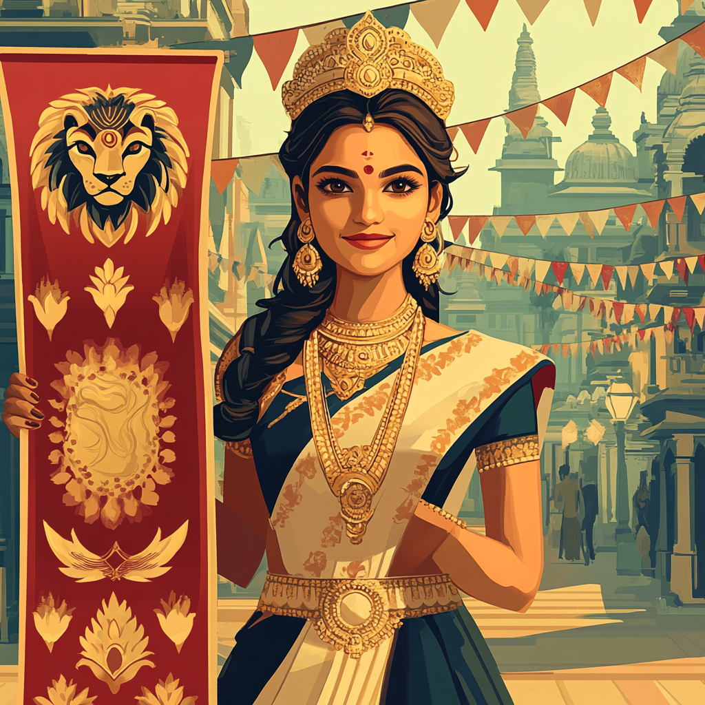 Parvati And Lion Emblem Banner painting number kit